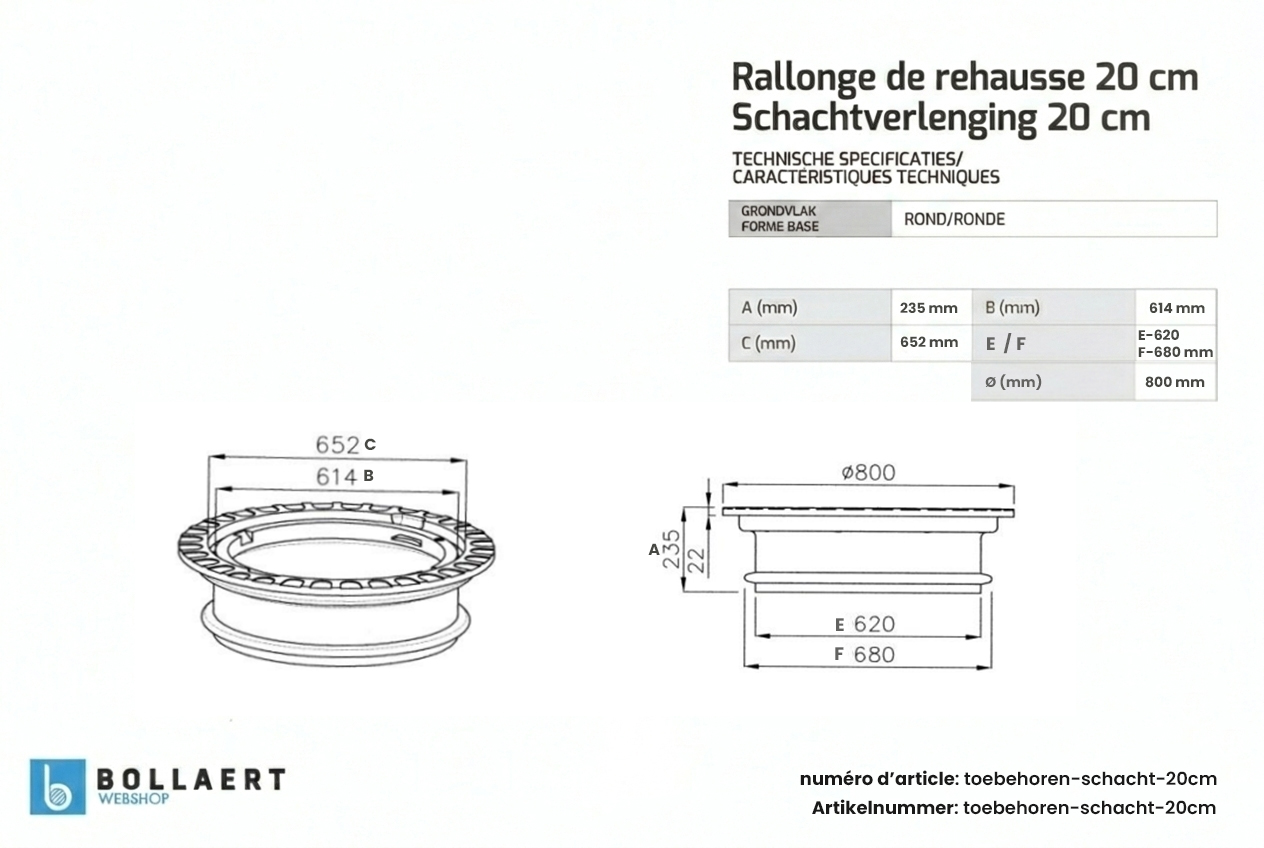 rallonge de rehausse 20cm - fiche technique