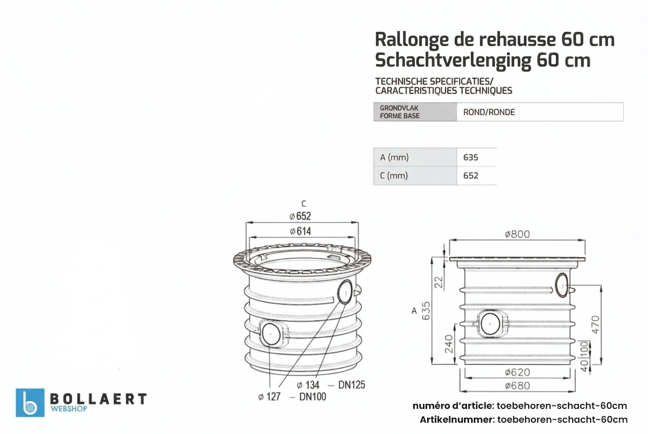 rallonge de rehausse 60cm - fiche technique