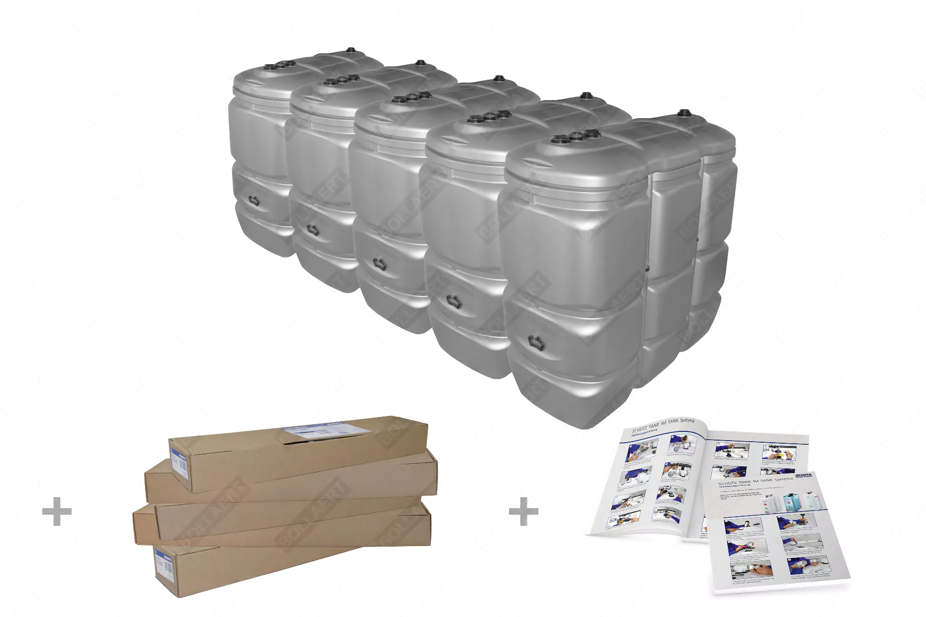 Cuve à mazout PE 5 x 1500L (=7500L) UV résist - jumelage largeur 4