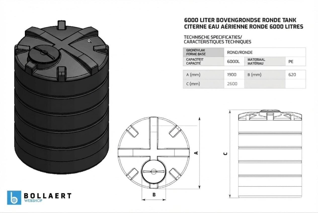 Fiche technique citerne d’eau ronde aérienne 6 000 litres