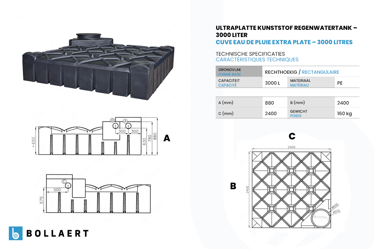 Citerne à eau de pluie ultraplate – 3000 litres