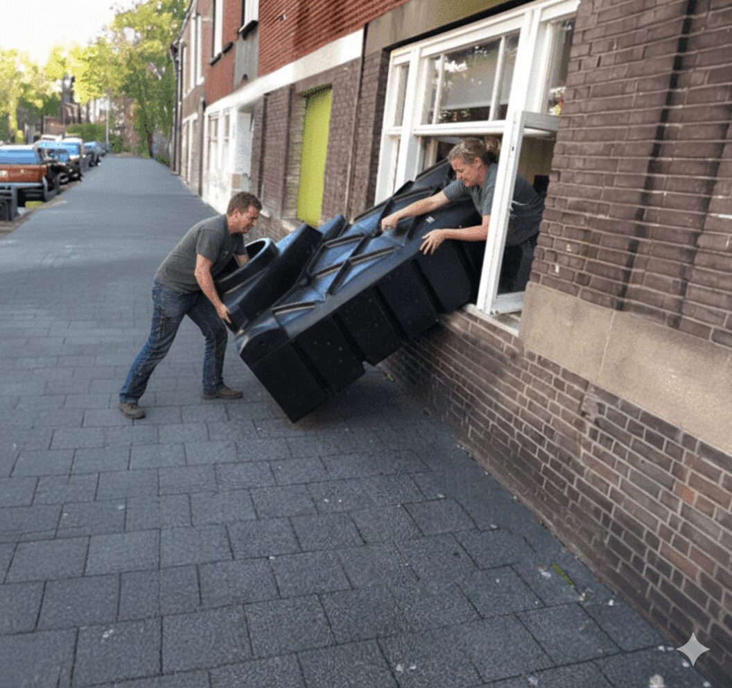 cuve d’eau de pluie ultra-plate en plastique 1500 litres nordic – vue par la fenêtre 2