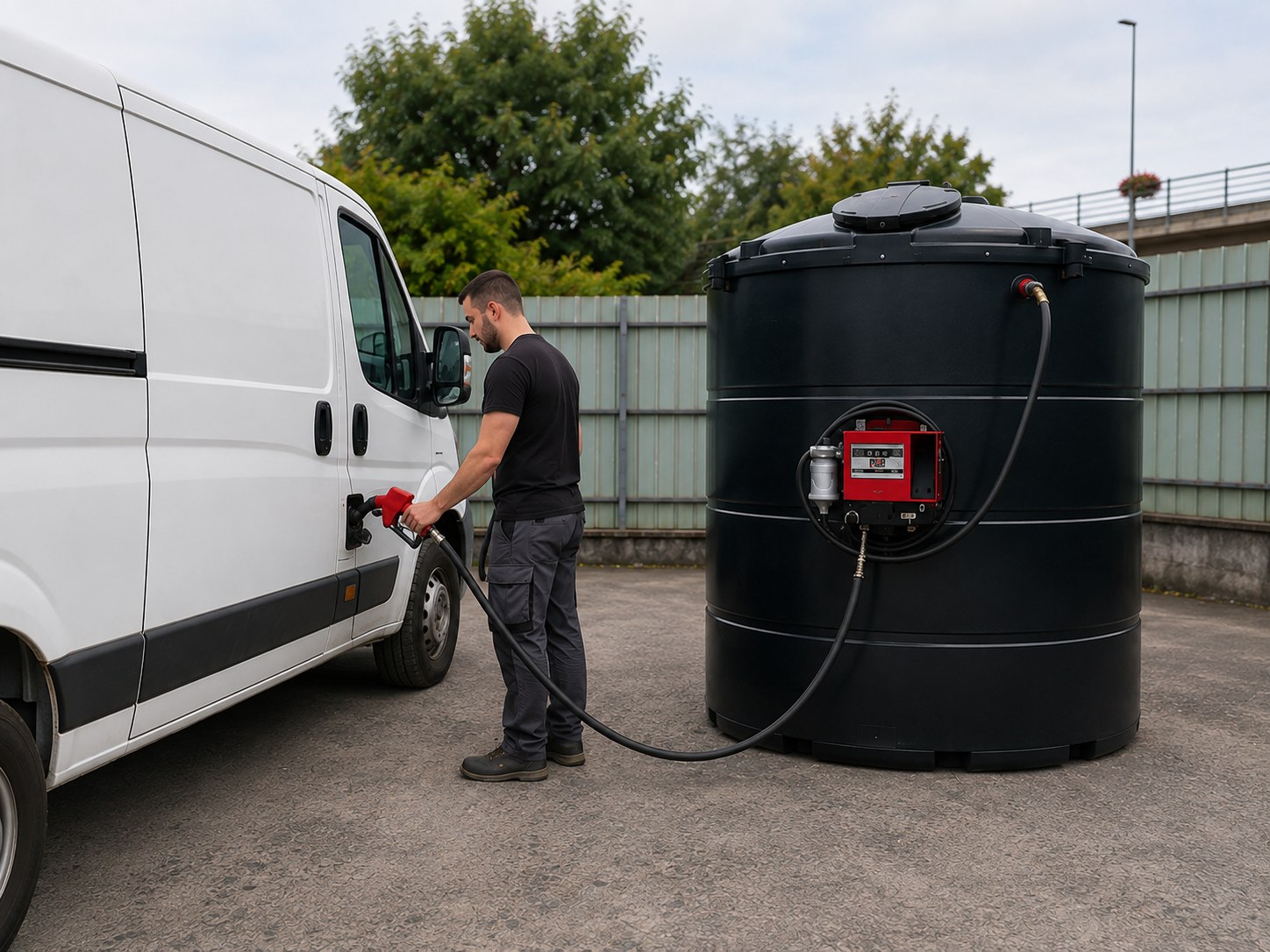Camionnette ravitaillee a une cuve mazout de 5000 litres en PE avec pompe 220V montee sur la cuve