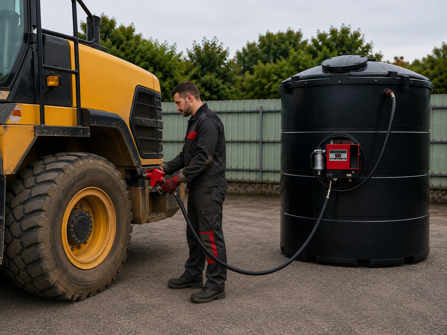 Engin agricole ravitaille a une cuve mazout de 5000 litres en PE avec pompe 220V montee sur la cuve
