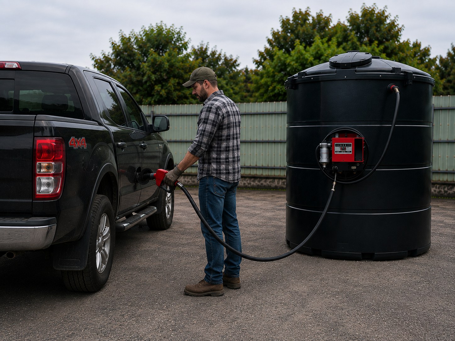 Pick-up ravitaille a une cuve mazout de 5000 litres en PE avec pompe 220V montee sur la cuve