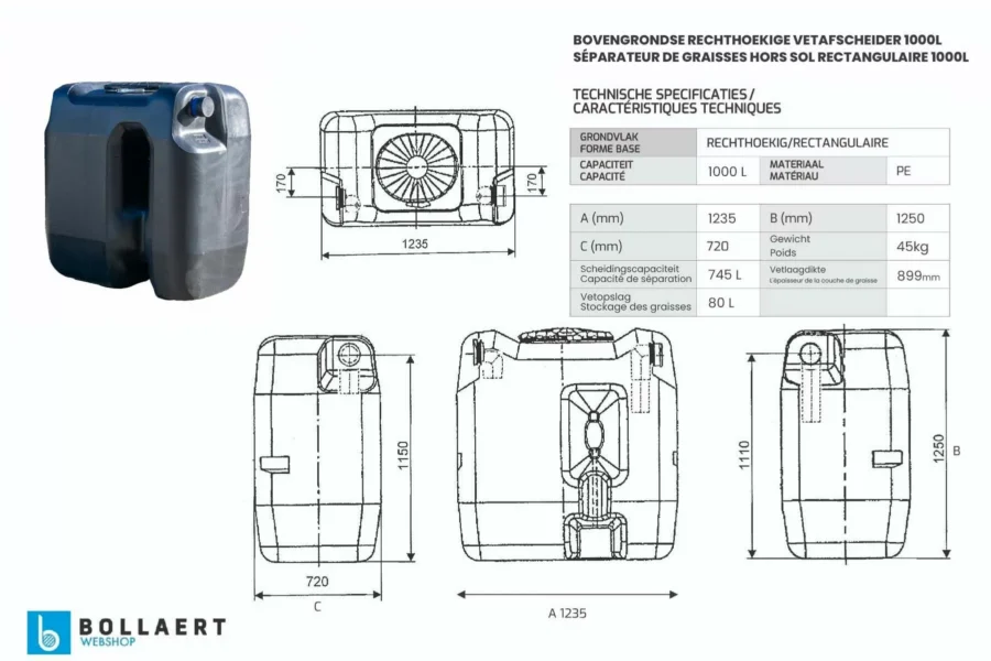 Dégraisseur hors sol 1000L
