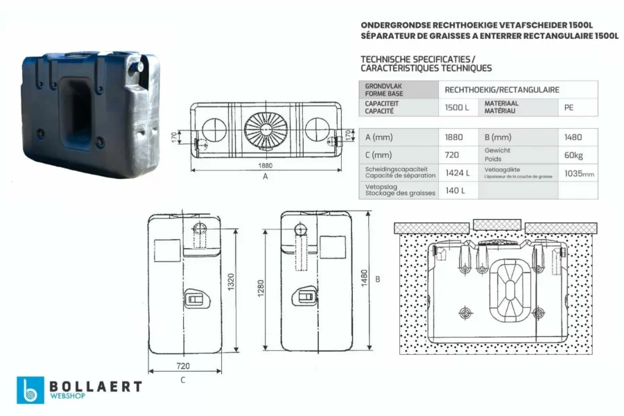 Dégraisseur de 1500 litres enterré