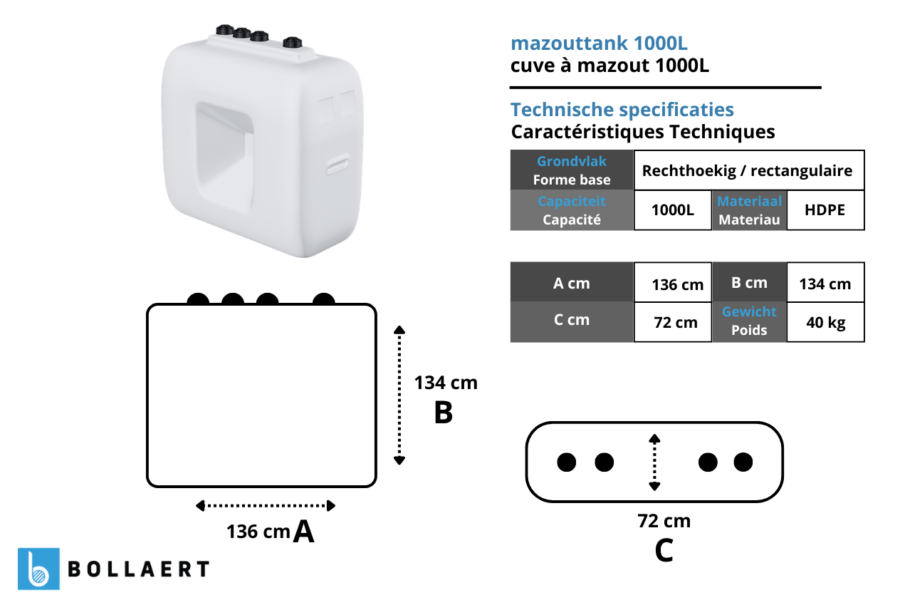 Citerne mazout PE 1000 litres - aérienne simple paroi