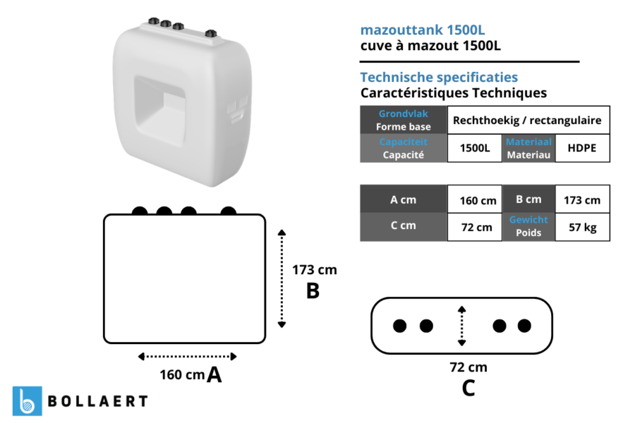 Citerne mazout PE 1500 litres - aérienne simple paroi
