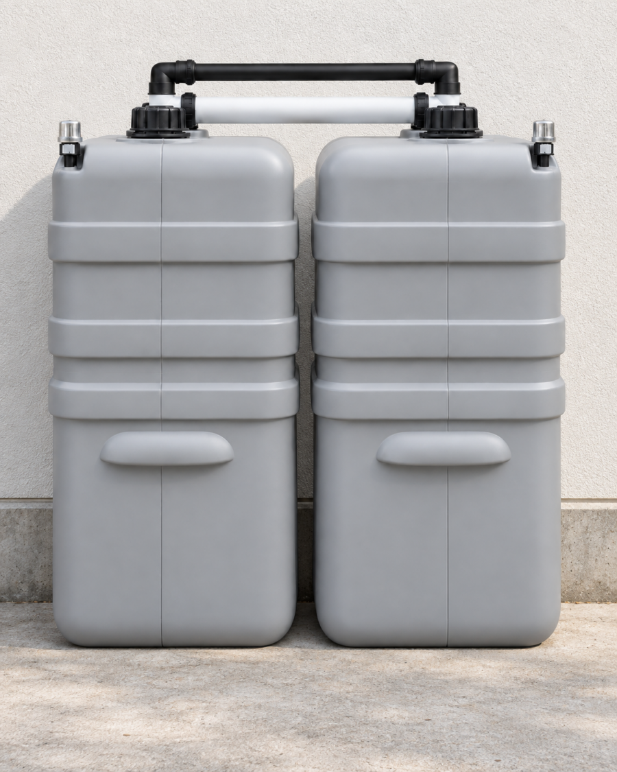 Cuve à mazout à double paroi : 2 x 700 L (= 1400L) résistante aux UV – jumelage en largeur