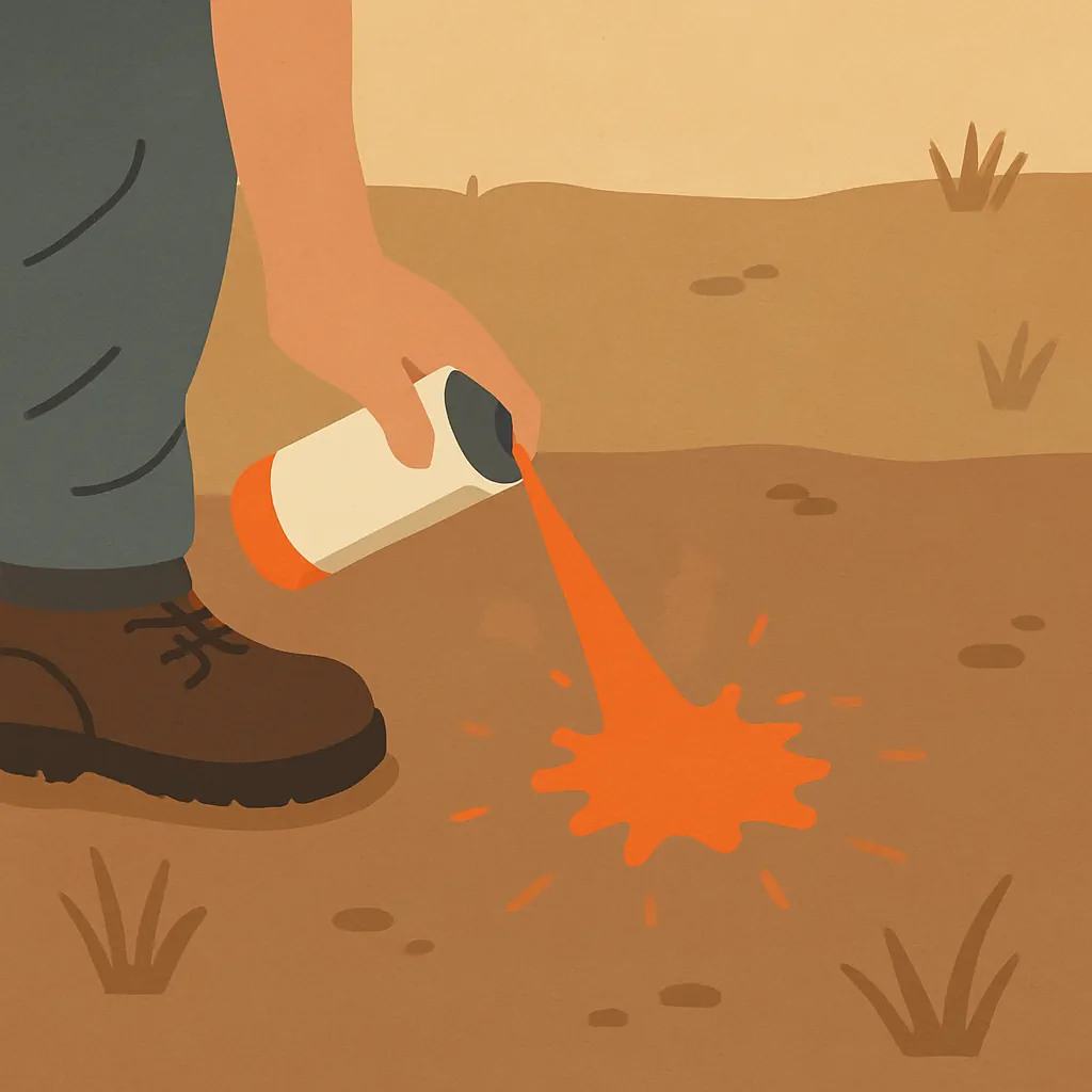 Illustration : une main marque le sol à la bombe de peinture orange