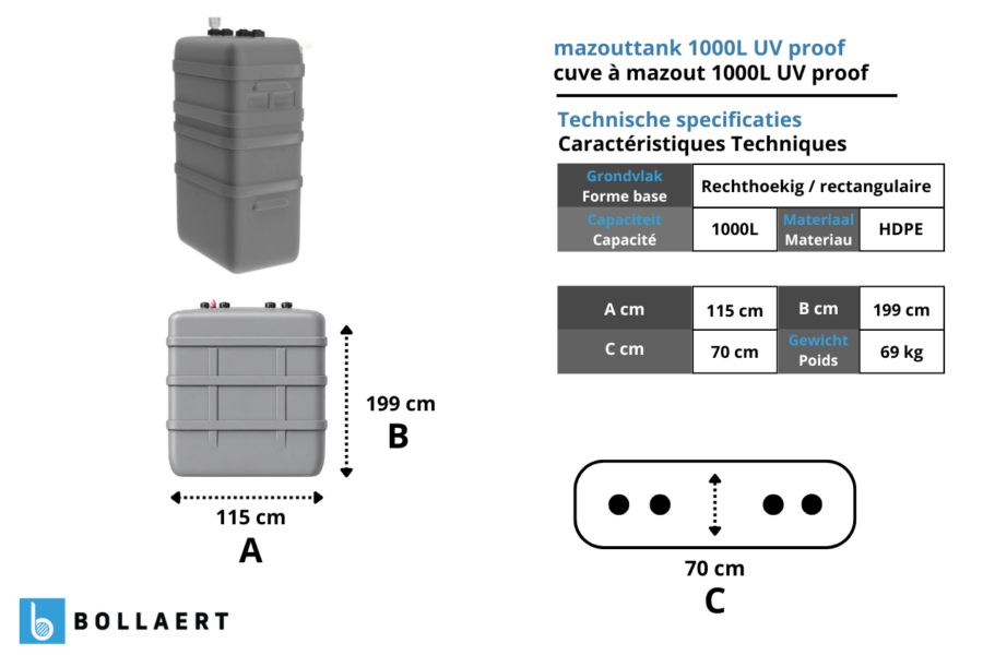 Cuve à mazout 1000 litres à double paroi - Résistante aux UV