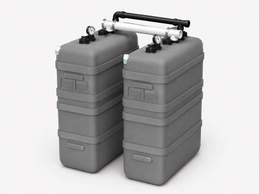 Cuve à mazout à double paroi : 2 x 1000 L (= 2000L) résistante aux UV – jumelage en largeur