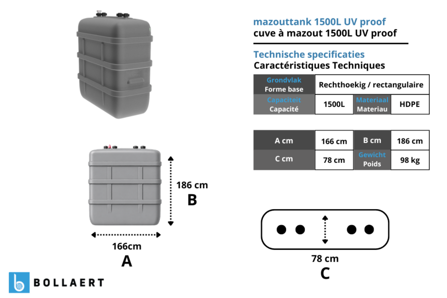 Cuve à mazout 1500 litres à double paroi - Résistante aux UV