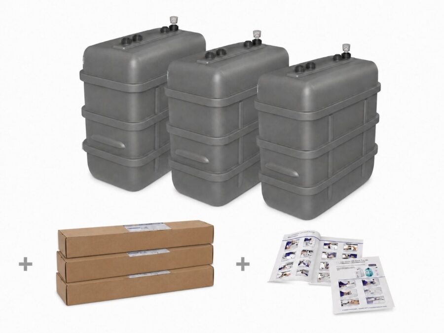 Cuve à mazout à double paroi : 3 x 1500 L (= 4500L) résistante aux UV – jumelage en largeur