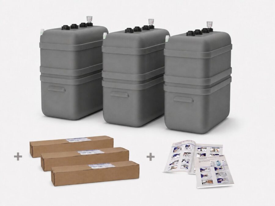 Cuve à mazout 2100 litres résistante aux UV – 3 × 700 litres à double paroi, jumelage en largeur