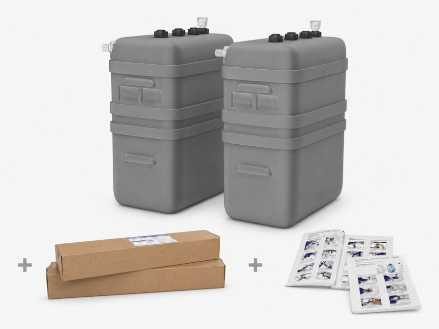 Cuve à mazout à double paroi : 2 x 1000 L (= 2000L) résistante aux UV – jumelage en largeur