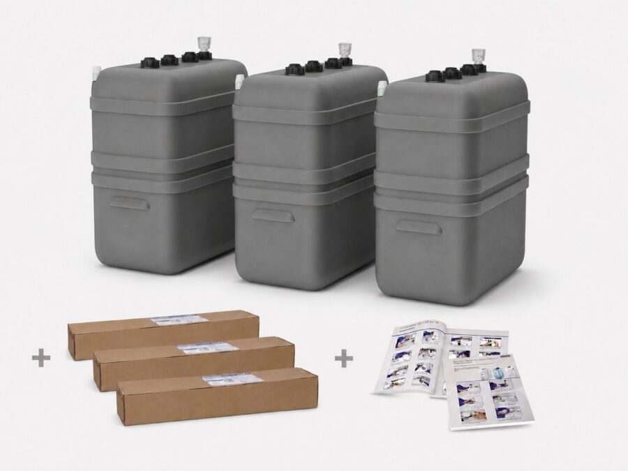 Cuve à mazout 2100 litres résistante aux UV – 3 × 700 litres à double paroi, jumelage en largeur