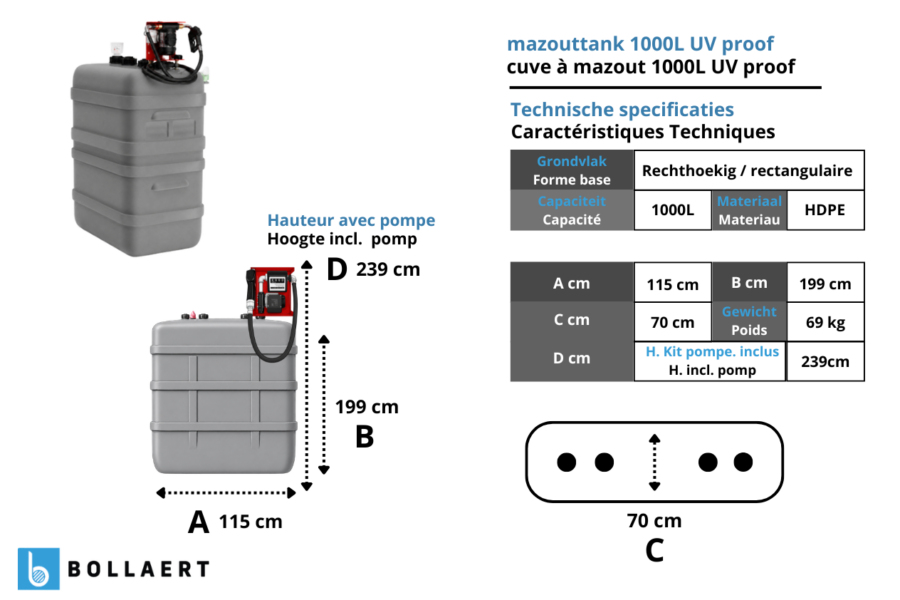 Cuve à mazout 1000 litres à double paroi avec pompe – Résistante aux UV