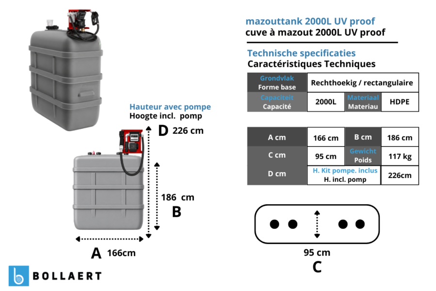Cuve à mazout 2000 litres à double paroi avec pompe – Résistante aux UV